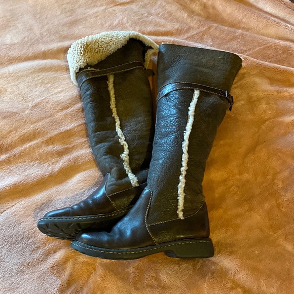 Born cognac leather/shearling lined boots, over the knee/ folds to knee - Picture 1 of 15